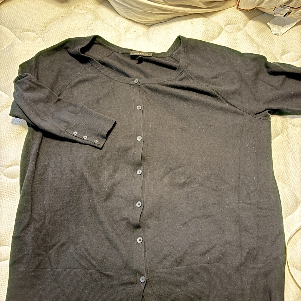 Lane Bryant. 22/24. Black cardigan. 3/4 length sleeve.